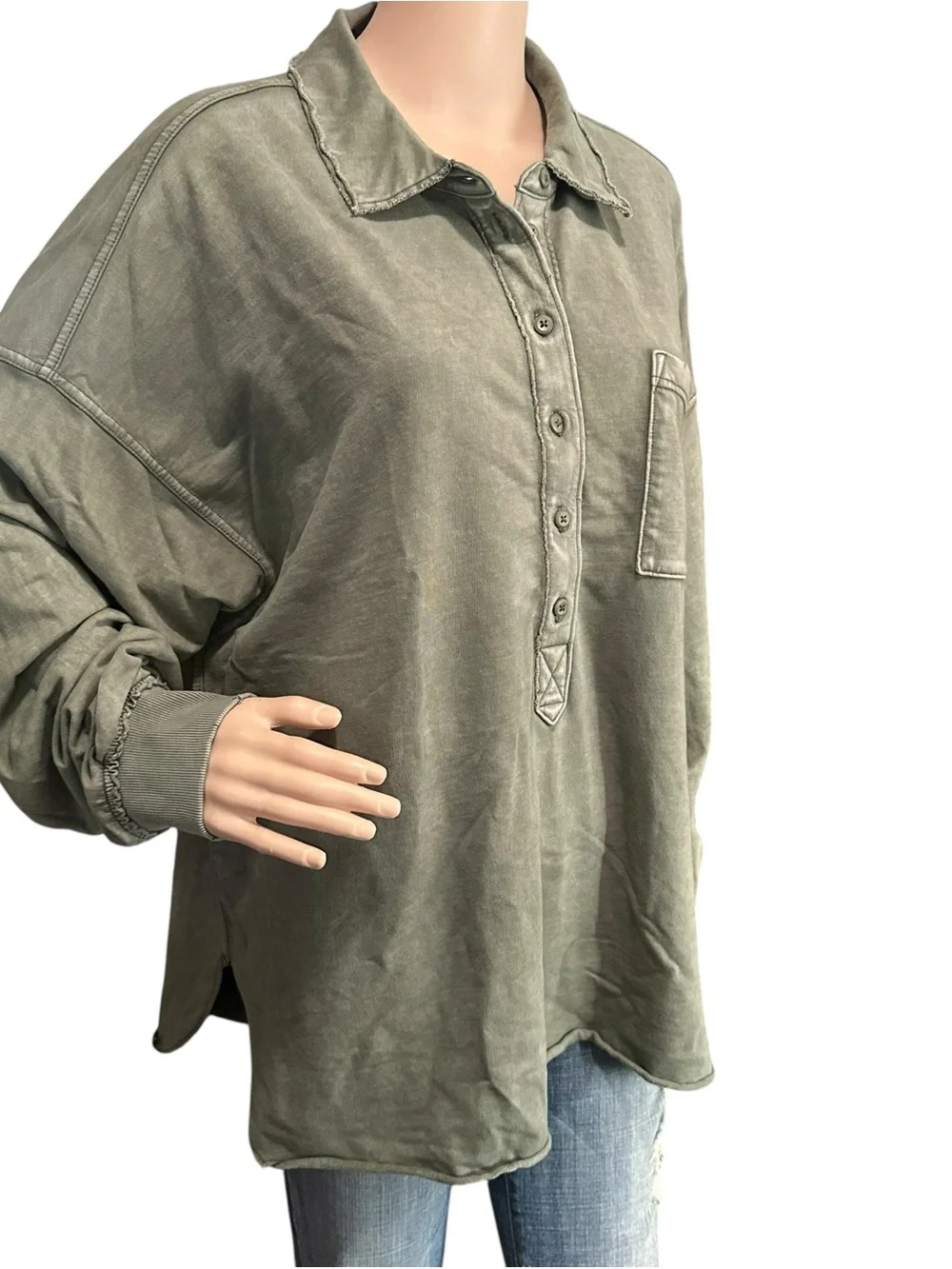 Aerie Take It Easy Popover Polo Sweatshirt Sz L